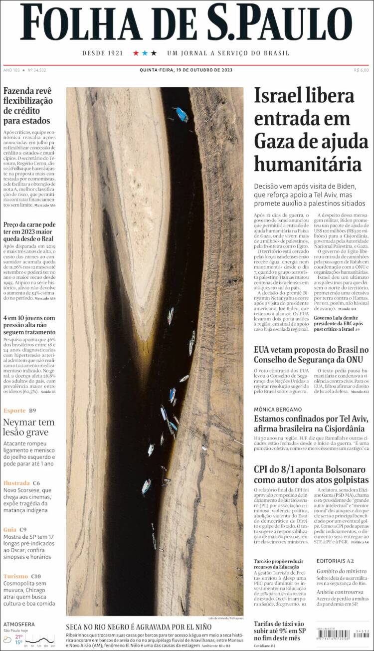 Portada de Folha de São Paulo (Brasil)