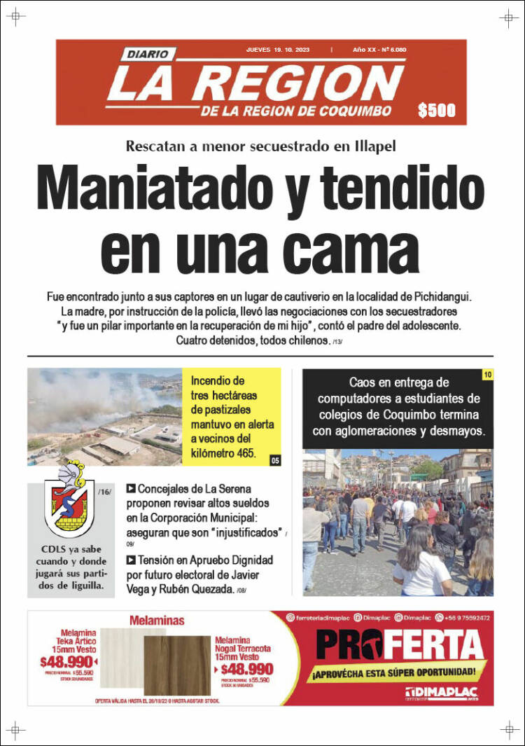 Portada de Diario La Región de Coquimbo (Chile)