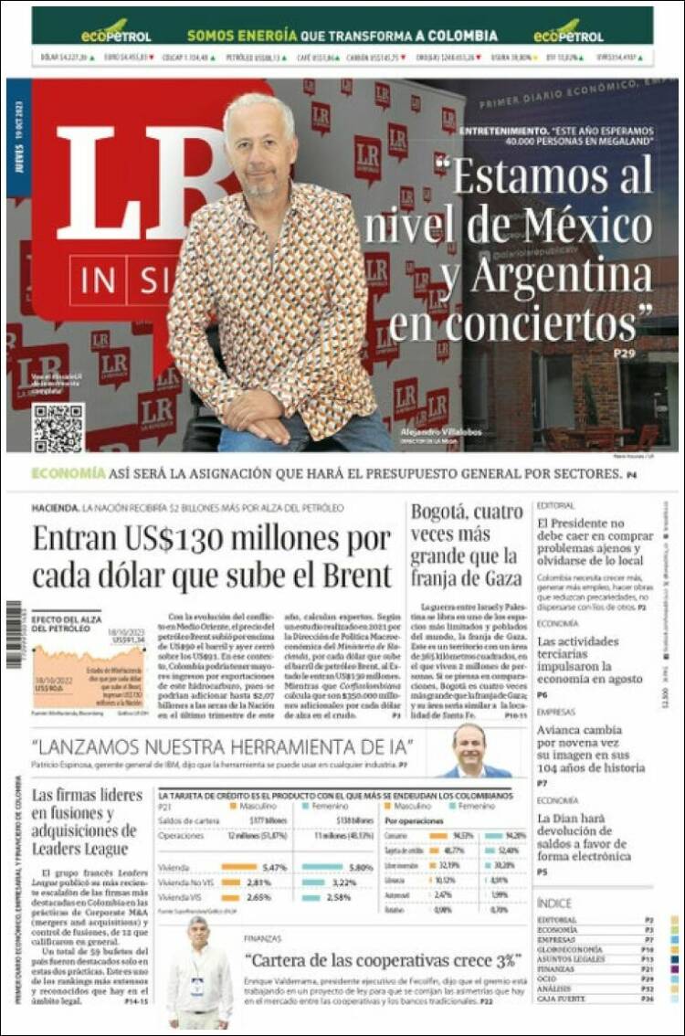 Portada de La Republica (Colombia)