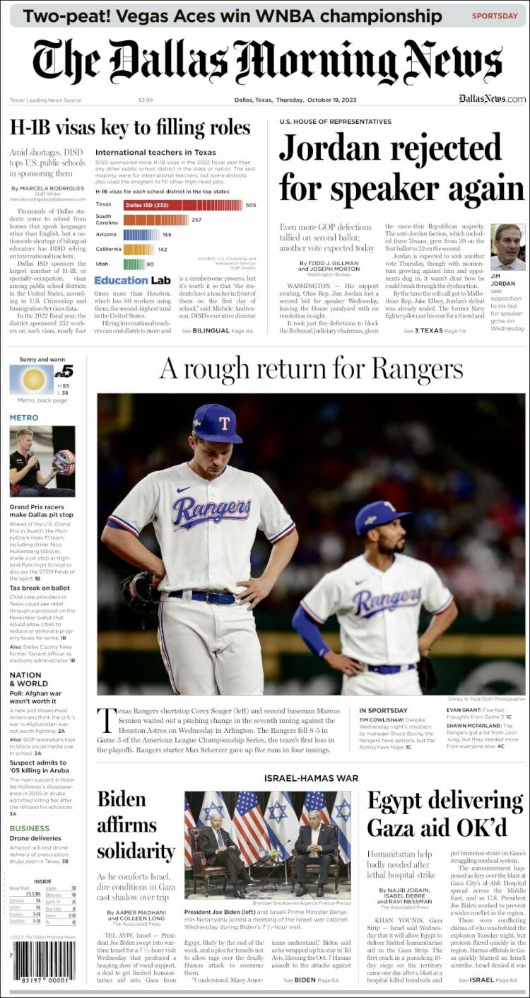 Portada de Dallas Morning News (USA)