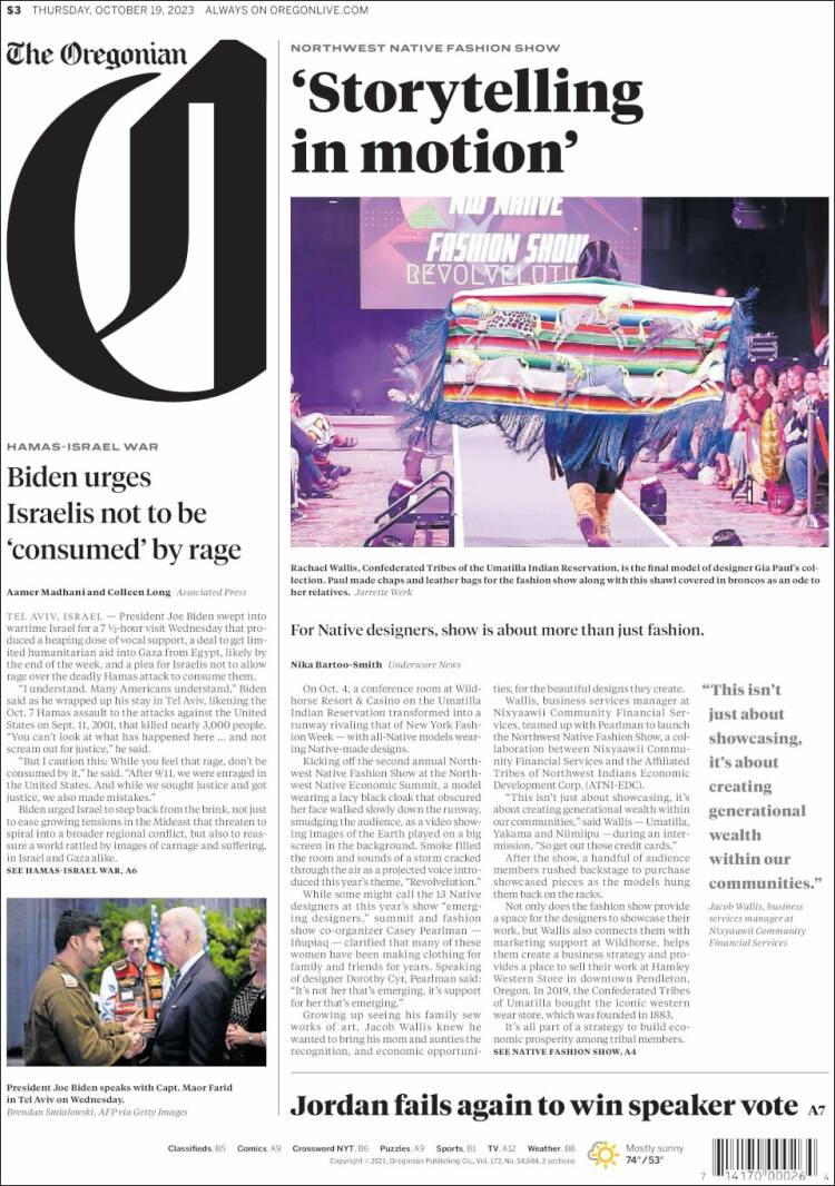 Portada de The Oregonian (USA)