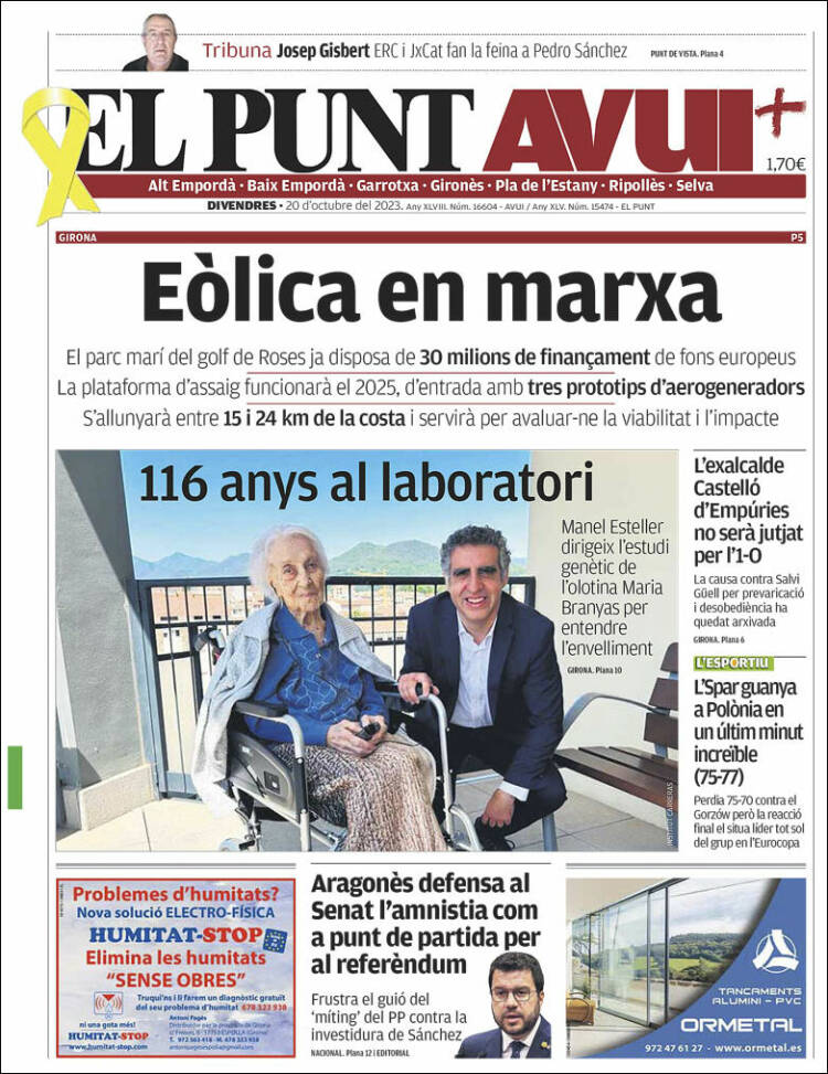 Portada de El Punt Avui - Girona (España)