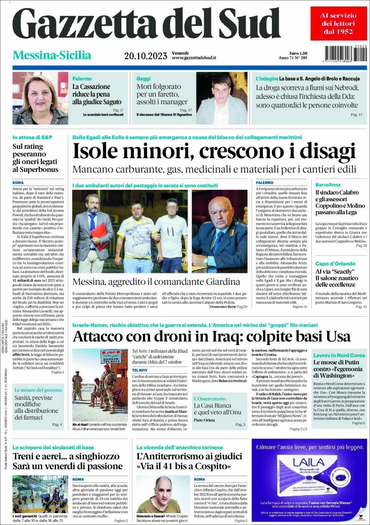 Portada de Gazzetta del Sud (Italia)