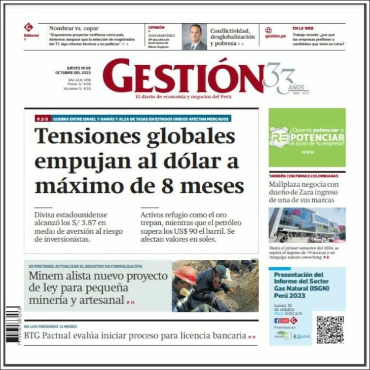 Portada de Diario Gestión (Perú)