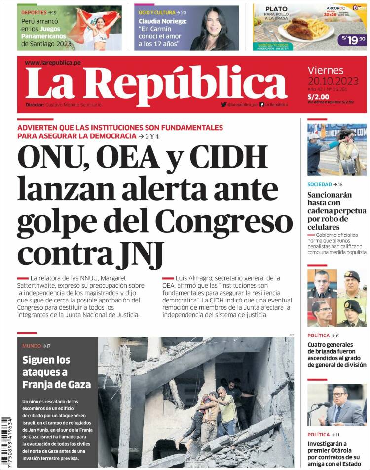 Portada de La Republica (Perú)