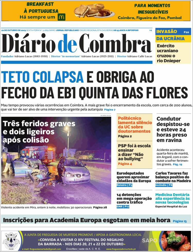 Portada de Diário de Coimbra (Portugal)