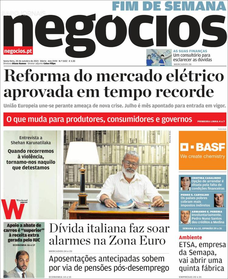 Portada de Jornal de Negócios (Portugal)