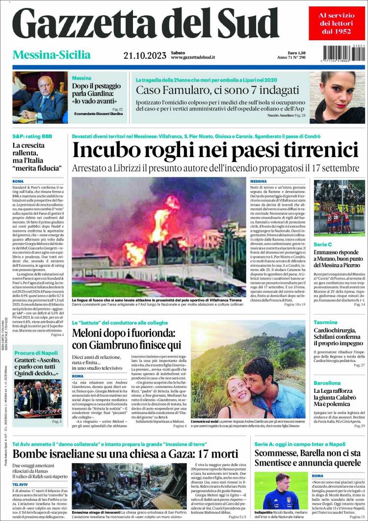 Portada de Gazzetta del Sud (Italia)