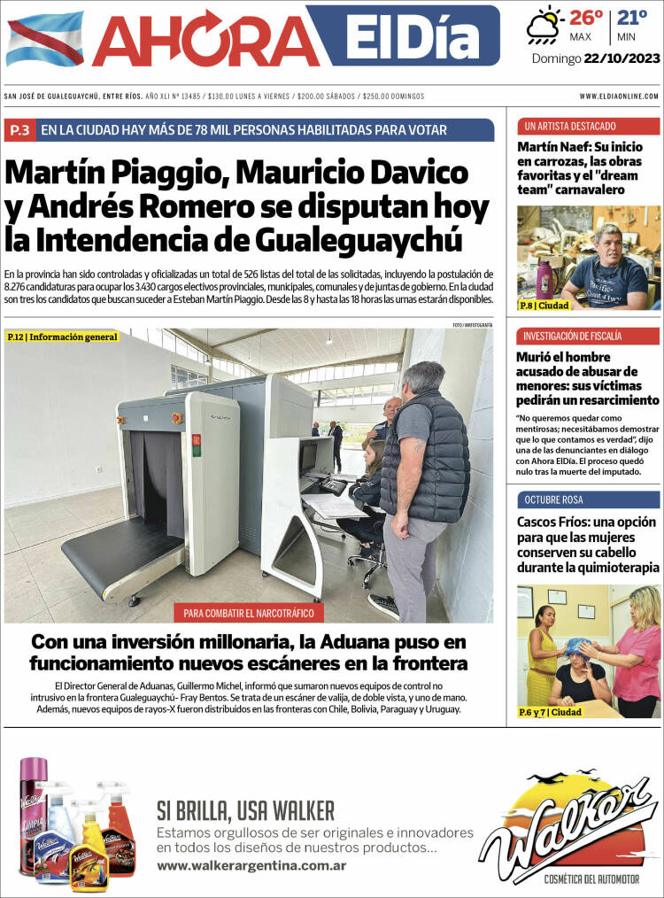 Portada de El Día de Gualeguaychú (Argentina)