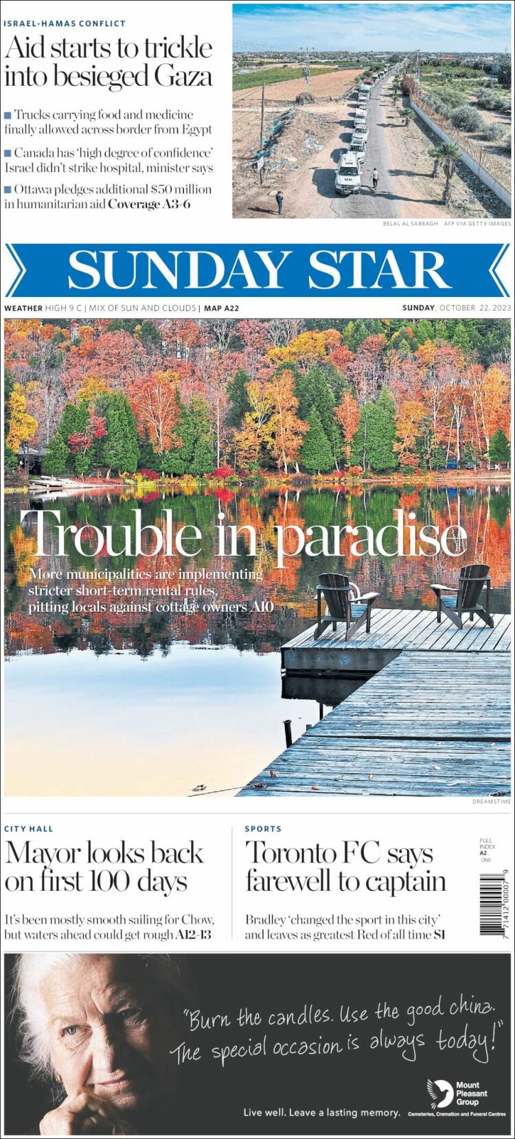 Portada de The Toronto Star (Canad&aacute;)