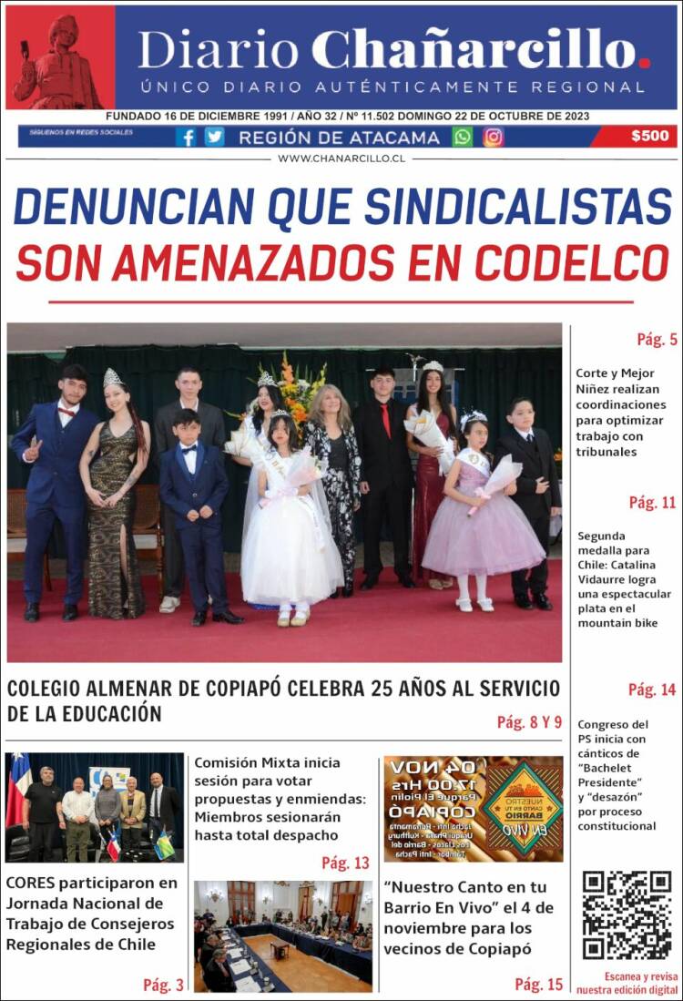 Portada de Diario Chañarcillo (Chile)