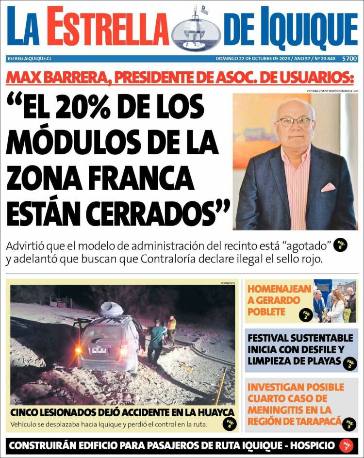 Portada de La Estrella de Iquique (Chile)
