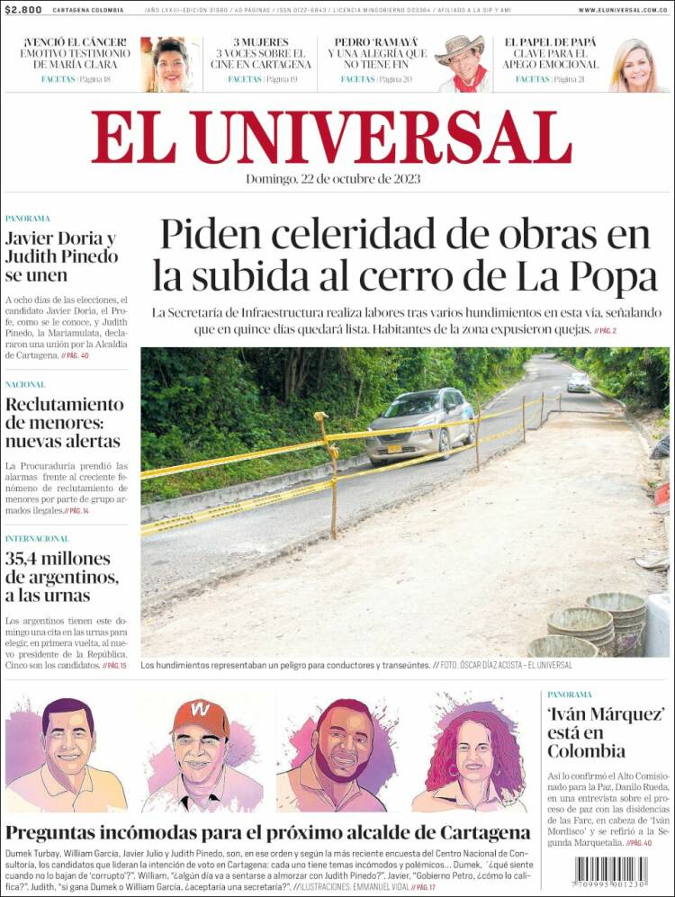 Portada de El Universal (Colombia)