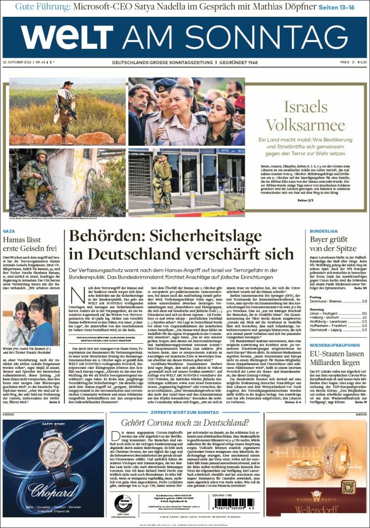 Portada de Die Welt (Alemania)