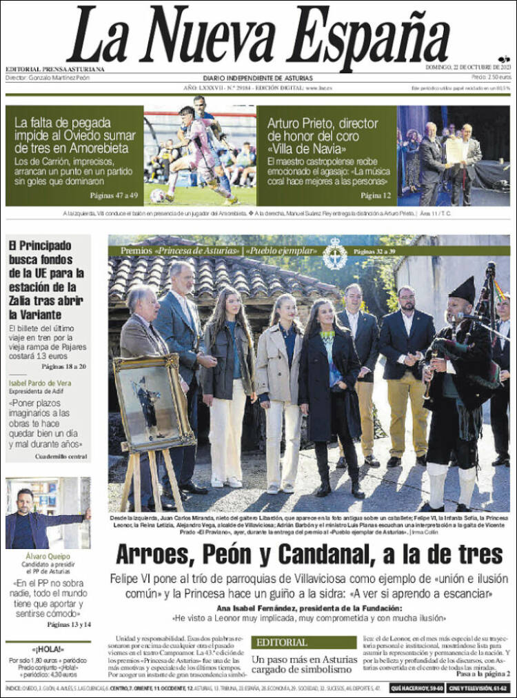 Portada de La Nueva España (Espa&ntilde;a)