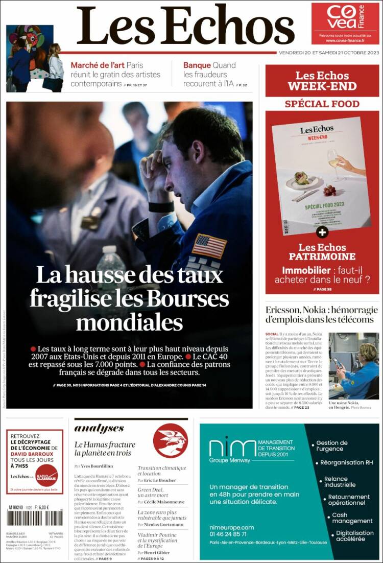 Portada de Les Echos (Francia)