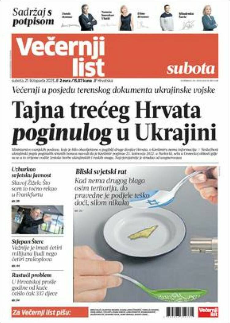 Portada de Večernji (Croacia)