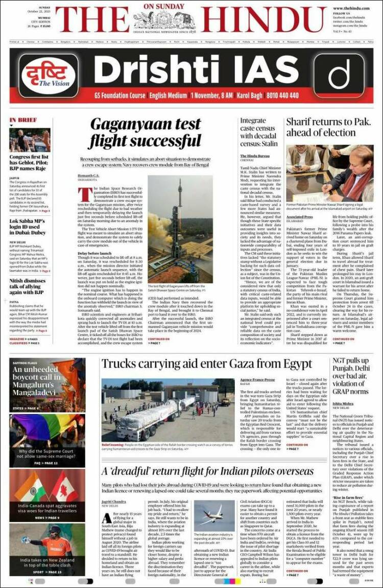 Portada de The Hindu (India)