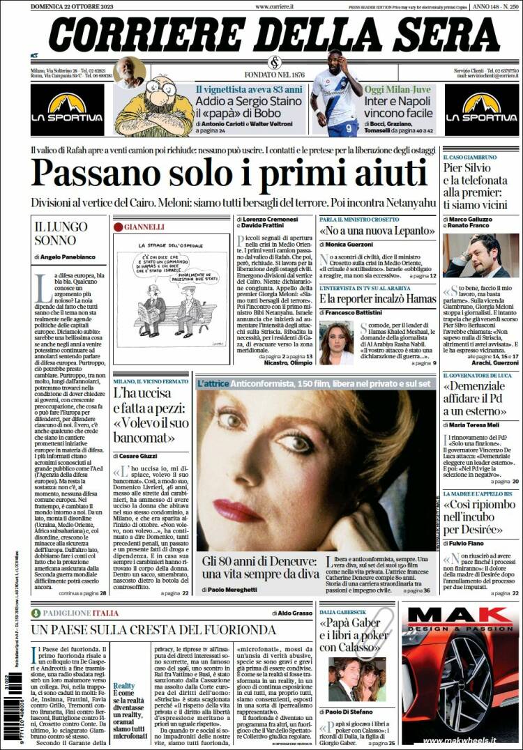 Portada de Corriere della Sera (Italia)