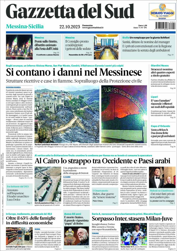 Portada de Gazzetta del Sud (Italia)