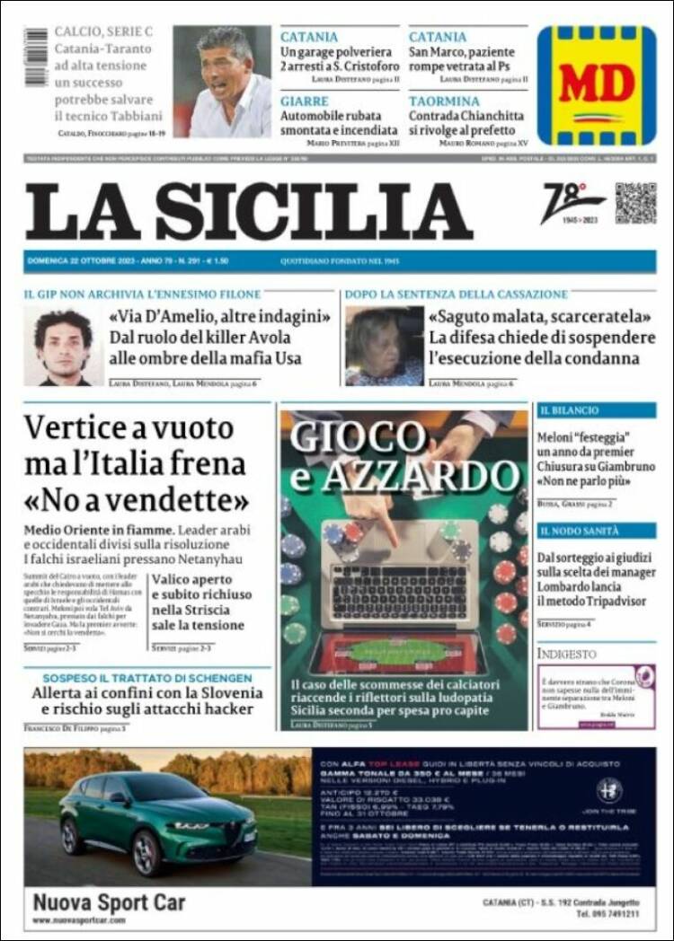 Portada de La Sicilia (Italia)