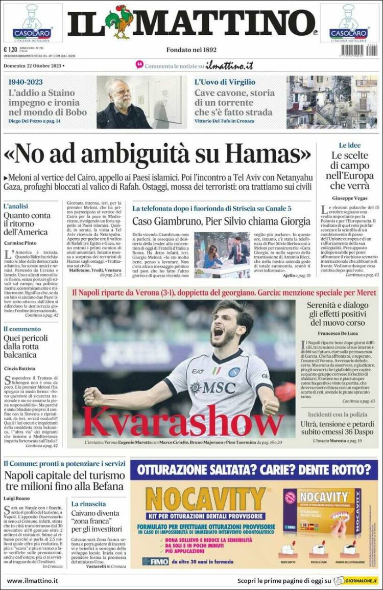 Portada de Il Mattino (Italia)