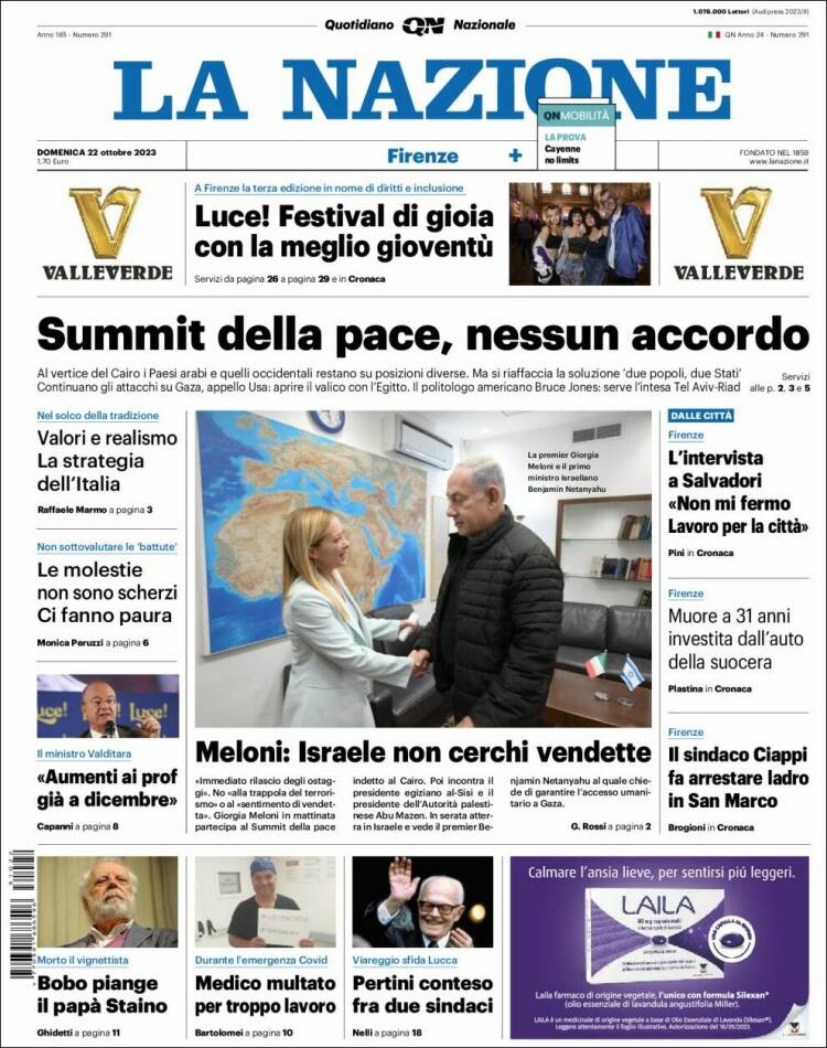 Portada de La Nazione (Italia)