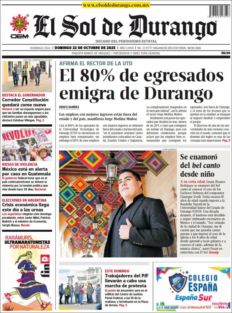 Portada de El Sol de Durango (M&eacute;xico)