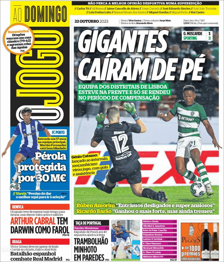 Portada de O Jogo (Portugal)