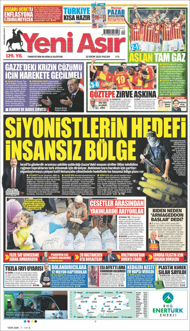 Portada de Yeni Asır (Turqu&iacute;a)