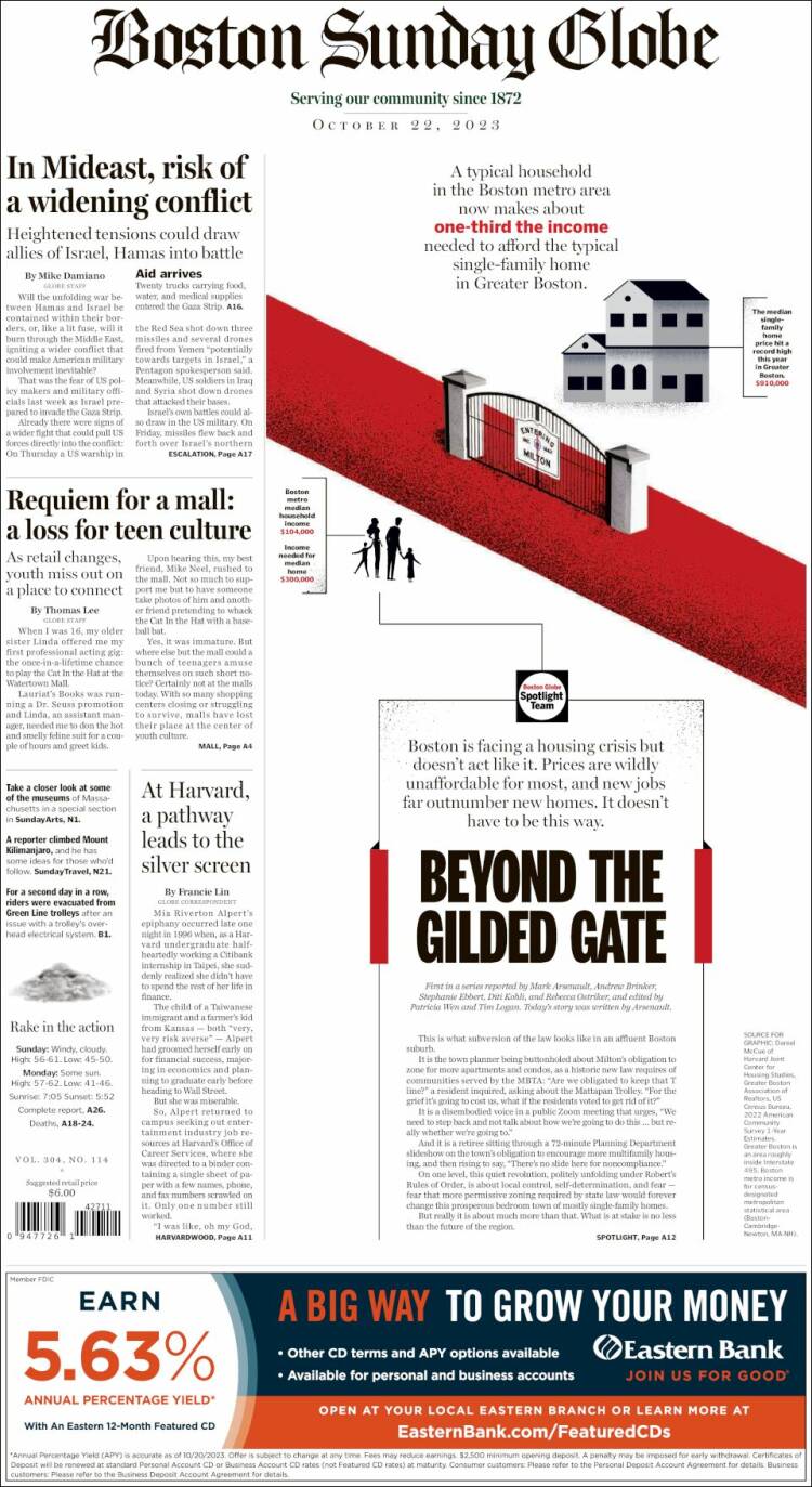 Portada de Boston Globe (USA)
