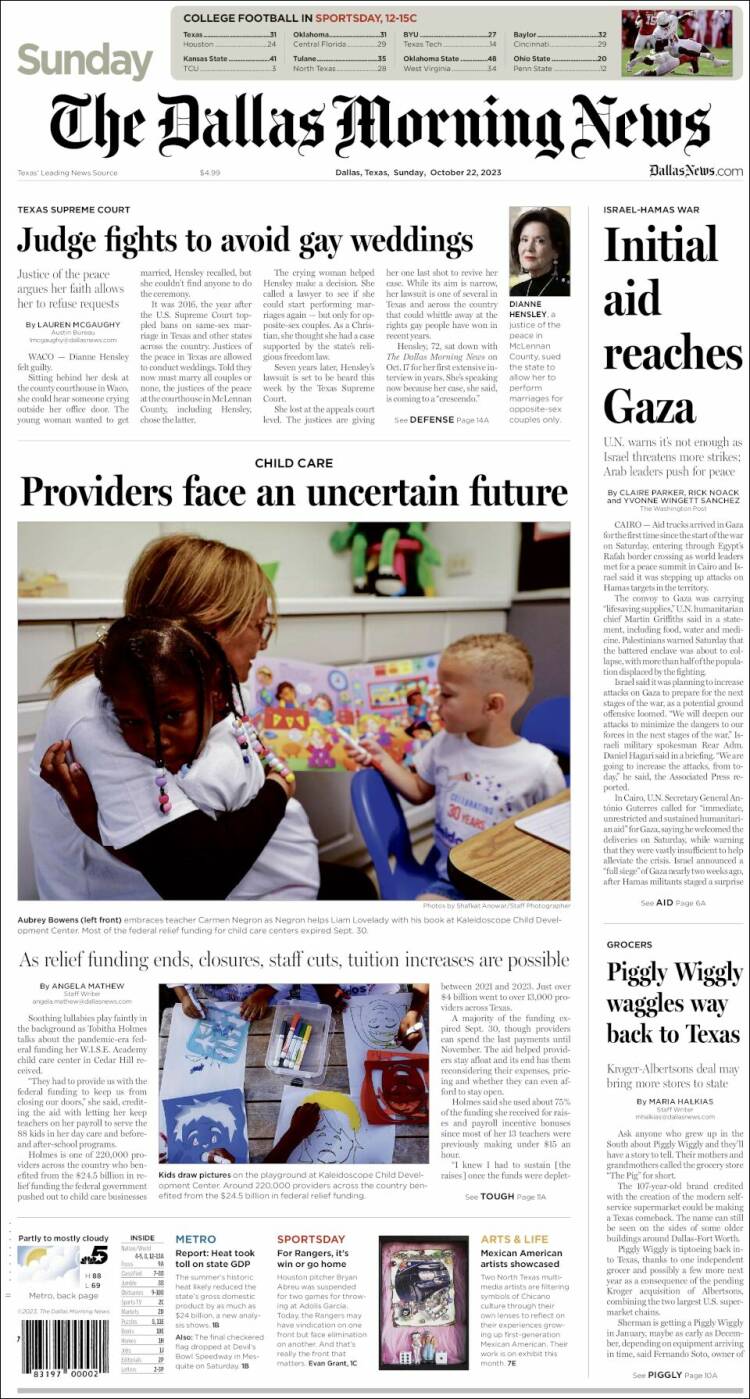 Portada de Dallas Morning News (USA)