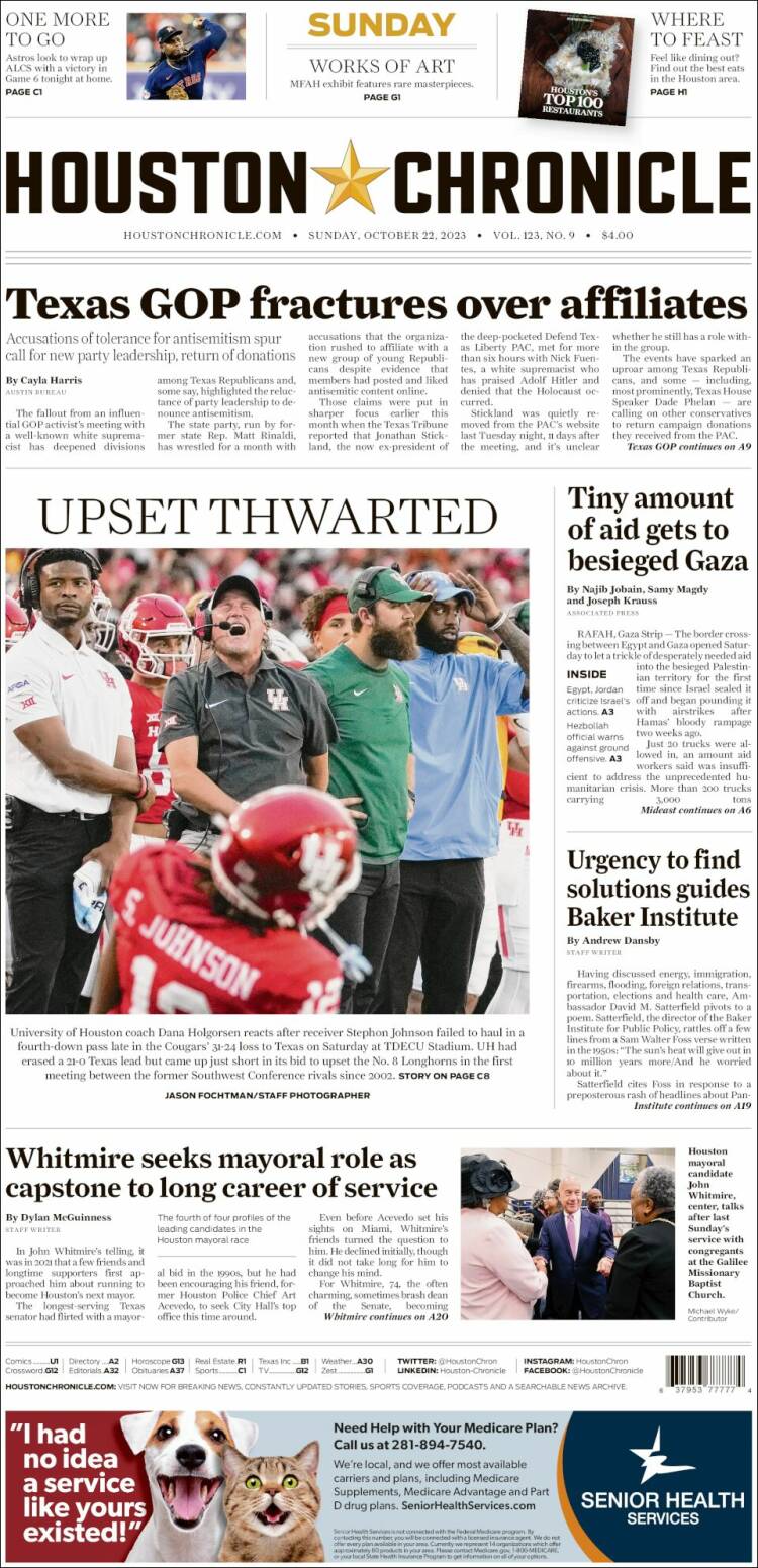 Portada de Houston Chronicle (USA)