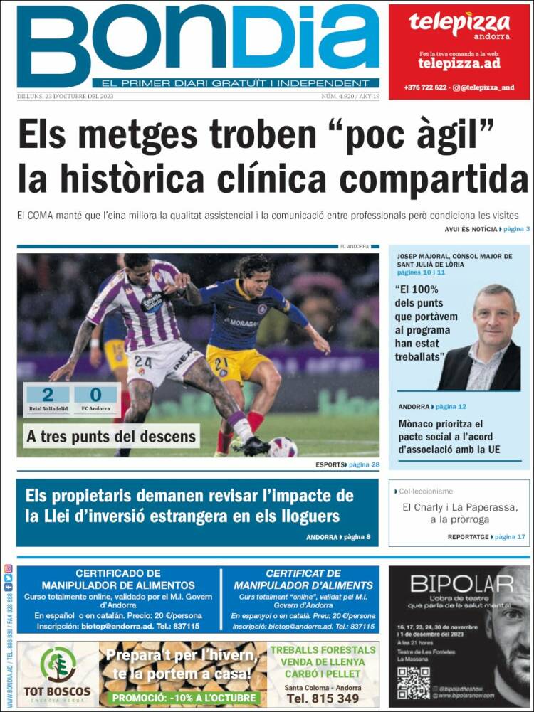 Portada de Diari Bondia (Andorra)