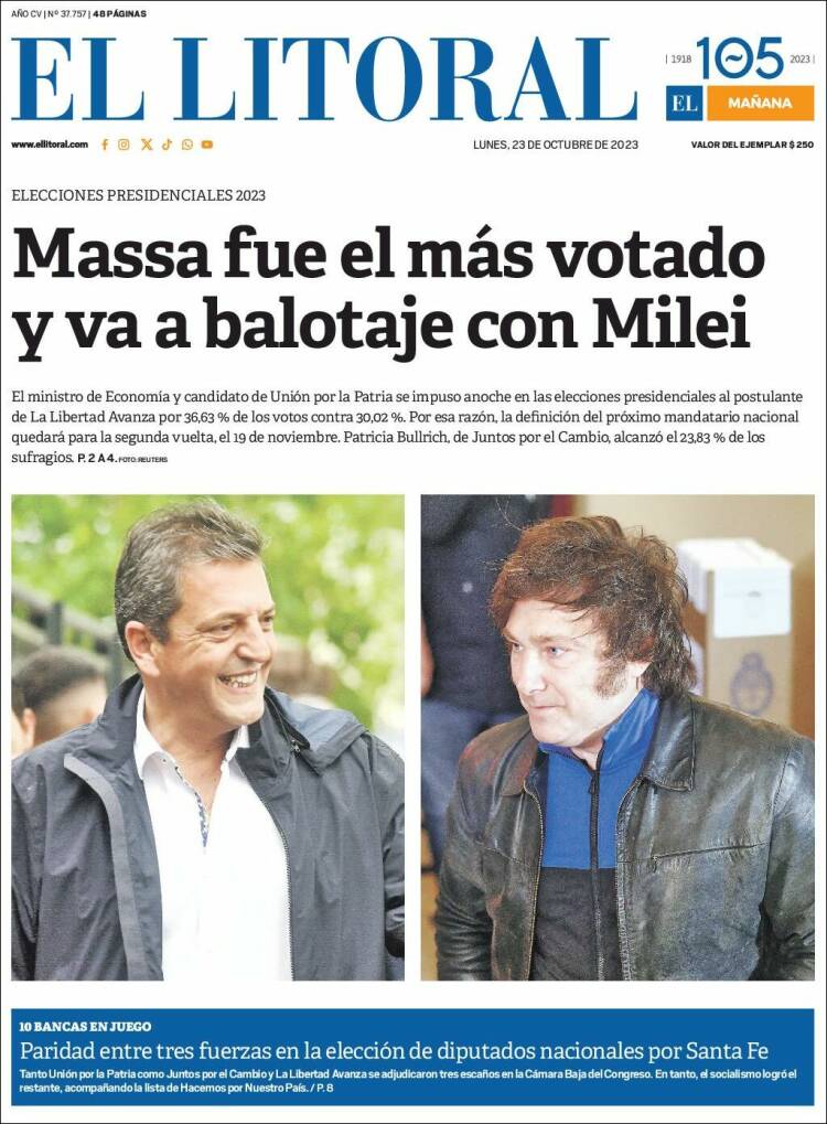 Portada de Diario El Litoral (Argentina)