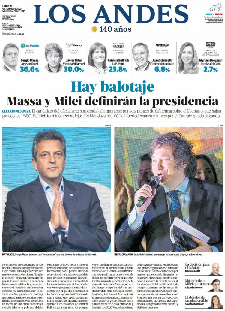 Portada de Los Andes - Mendoza (Argentina)