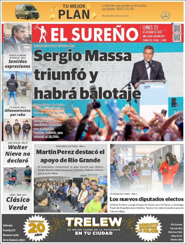 Portada de Diario El Sureño (Argentina)