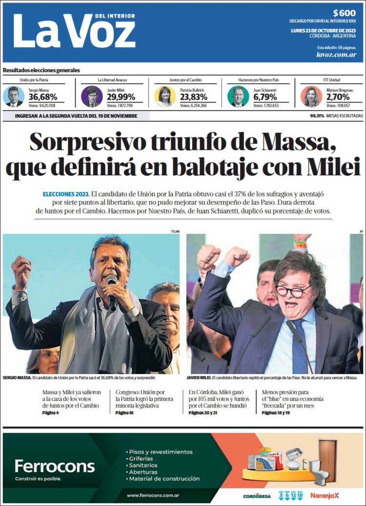 Portada de La Voz del Interior (Argentina)