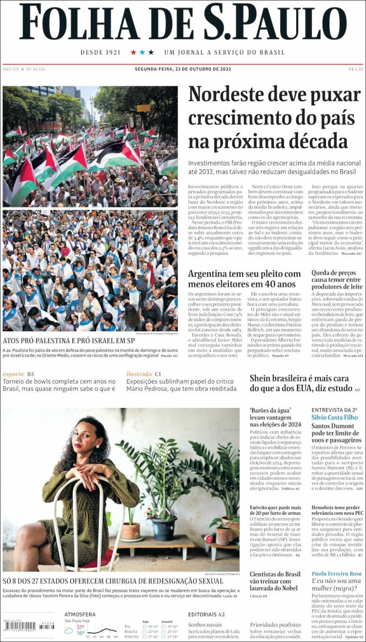 Portada de Folha de São Paulo (Brasil)