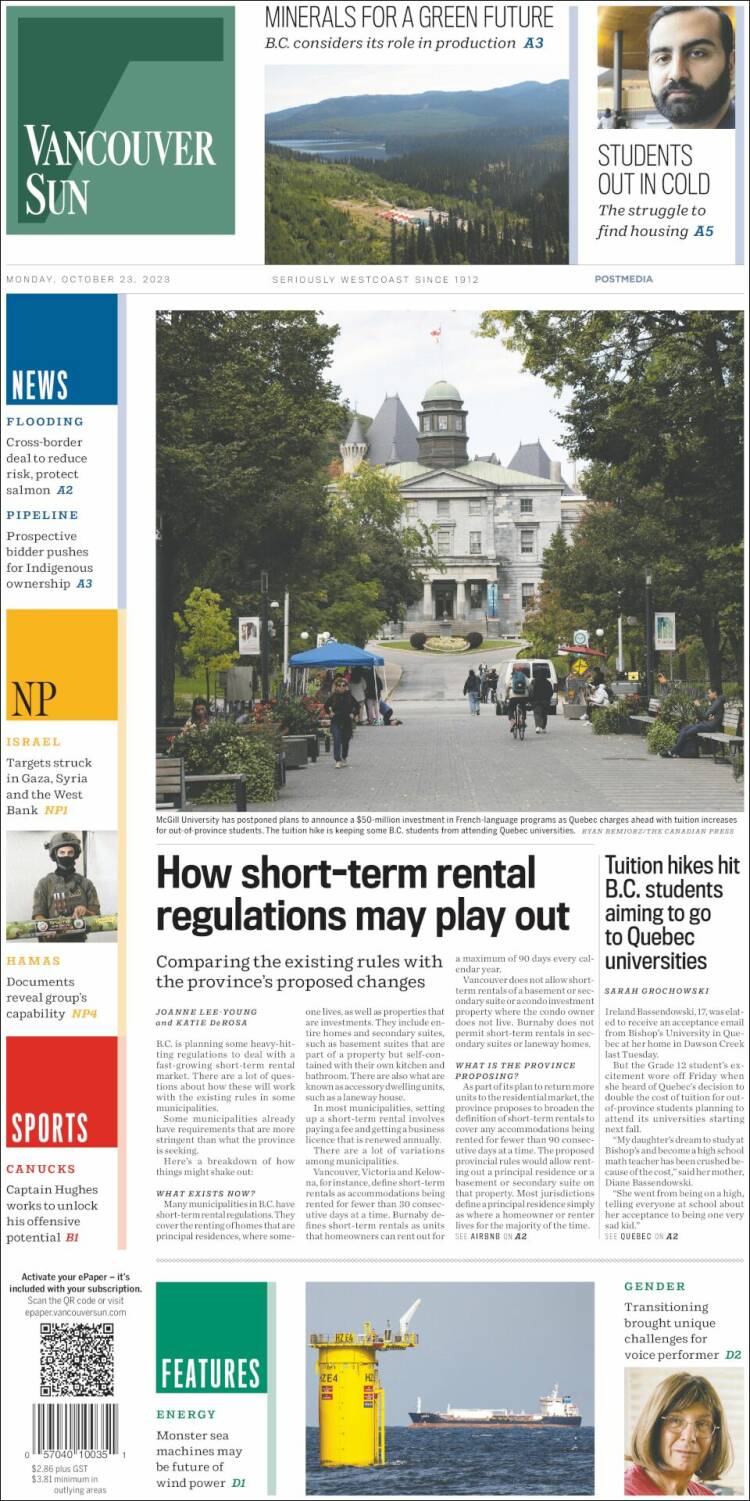 Portada de The Vancouver Sun (Canadá)