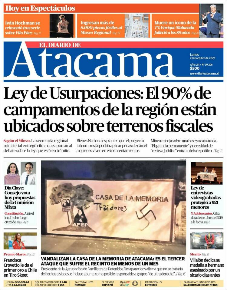 Portada de Diario de Atacama (Chile)