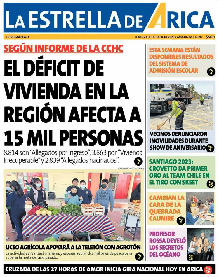 Portada de La Estrella de Arica (Chile)