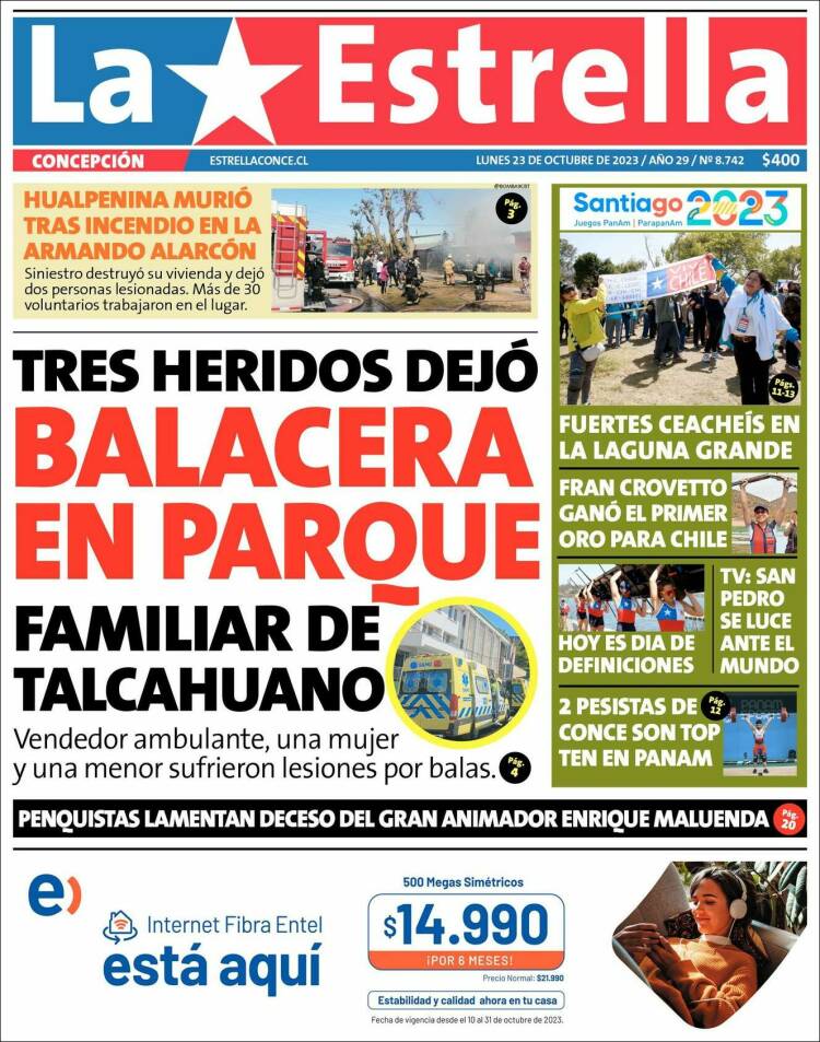 Portada de La Estrella de Concepción (Chile)