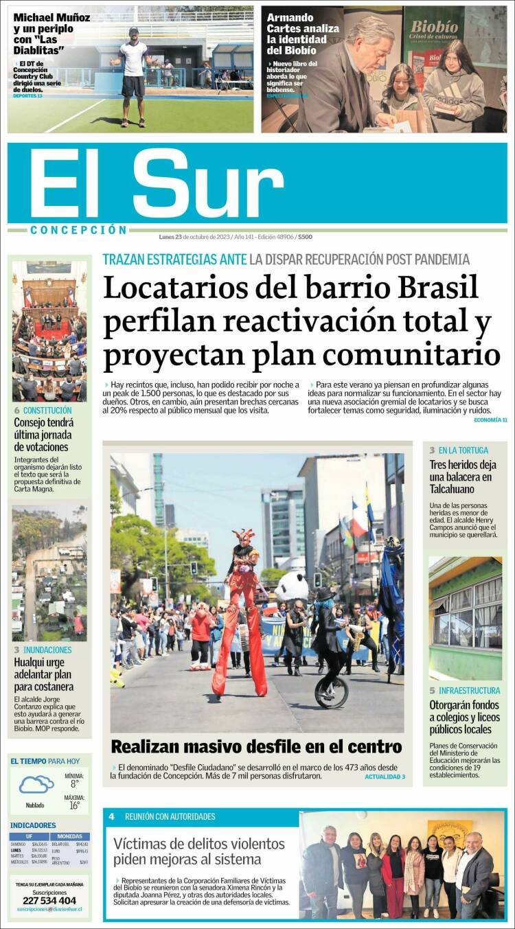 Portada de El Sur (Chile)