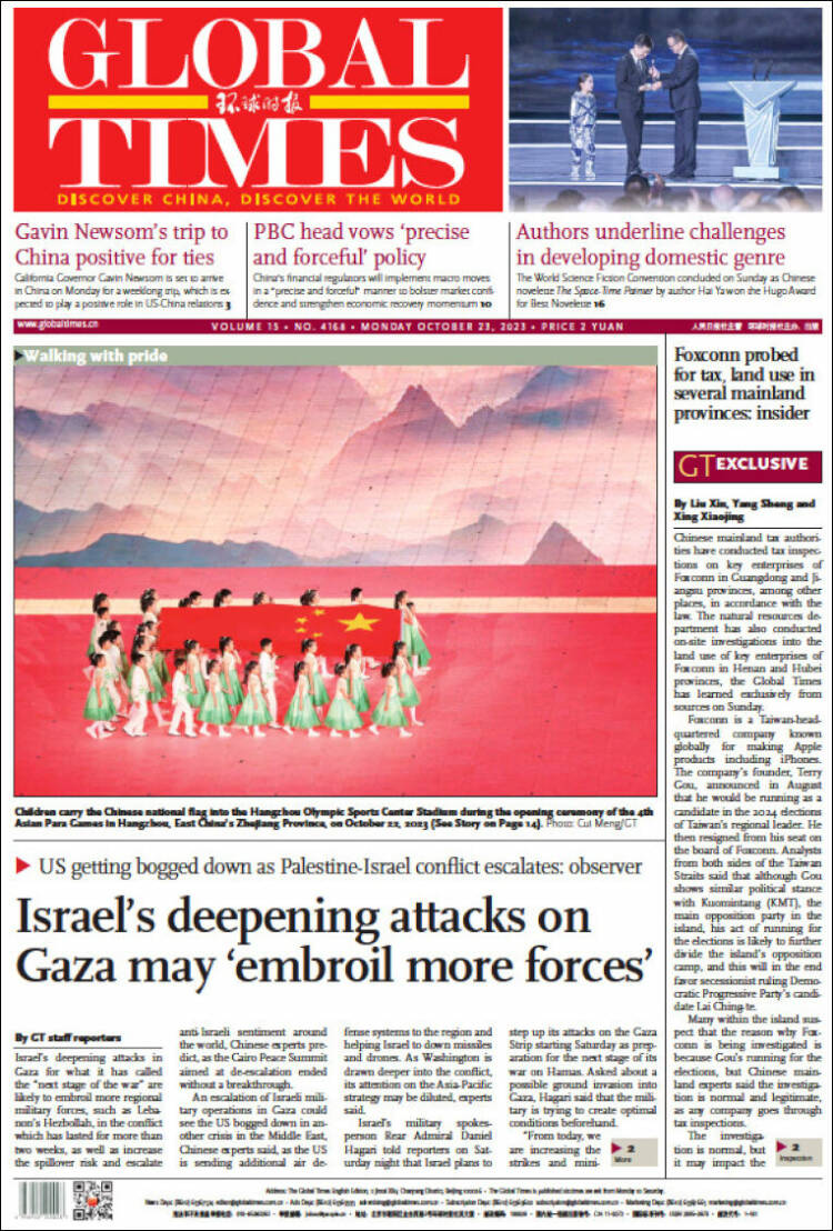 Portada de The Global Times (China)