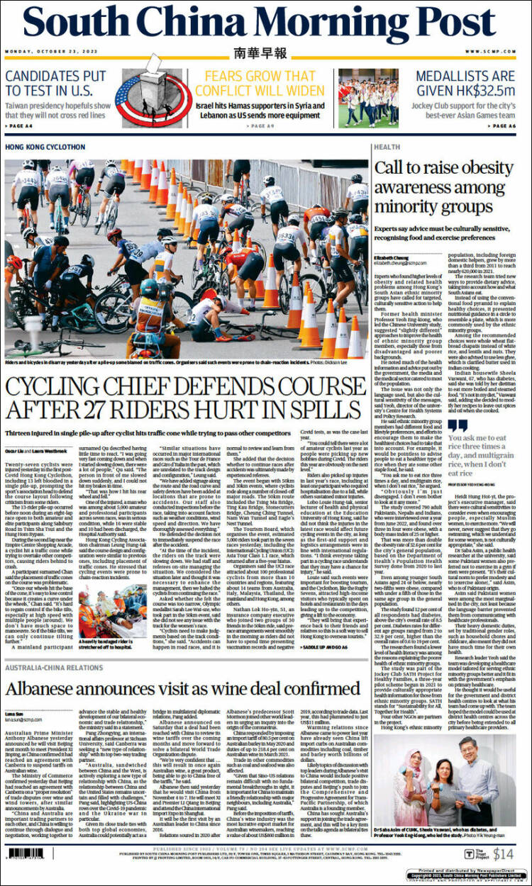 Portada de South China Morning Post (China)