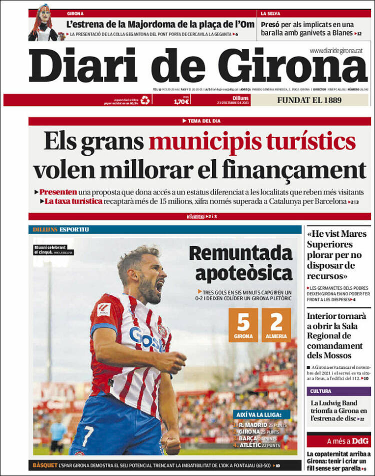 Portada de Diari de Girona (España)