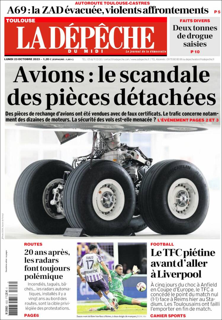 Portada de La Dépêche du Midi (Francia)