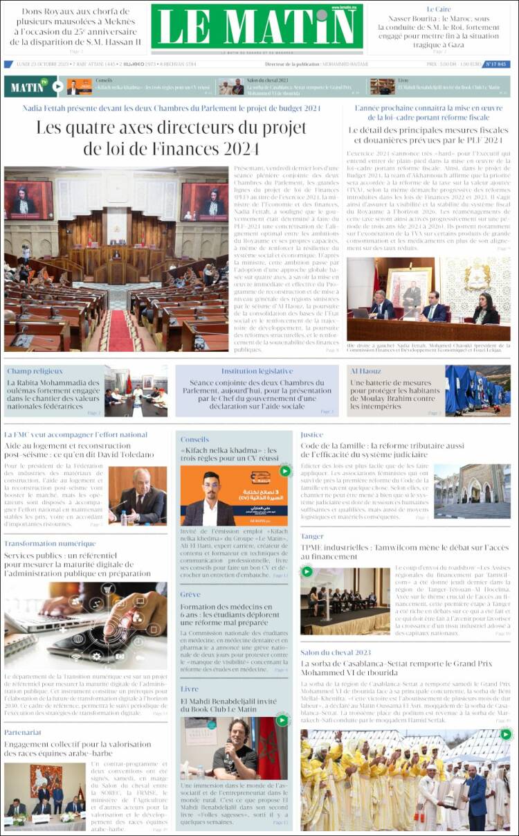 Portada de Le Matin (Marruecos)
