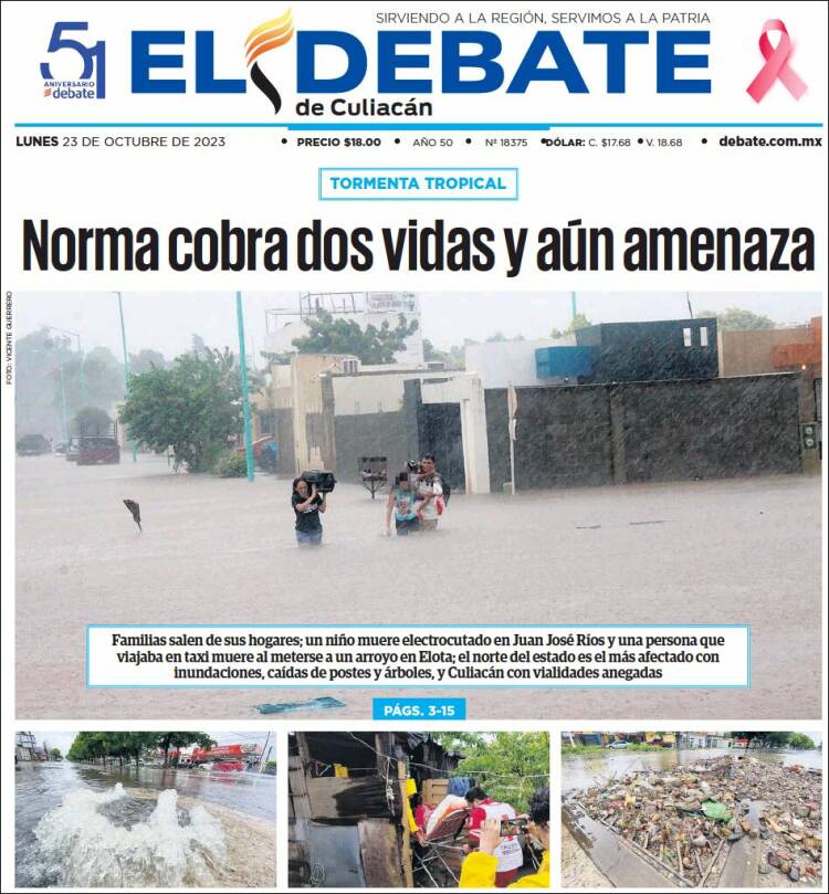 Portada de El Debate de Culiacán (México)